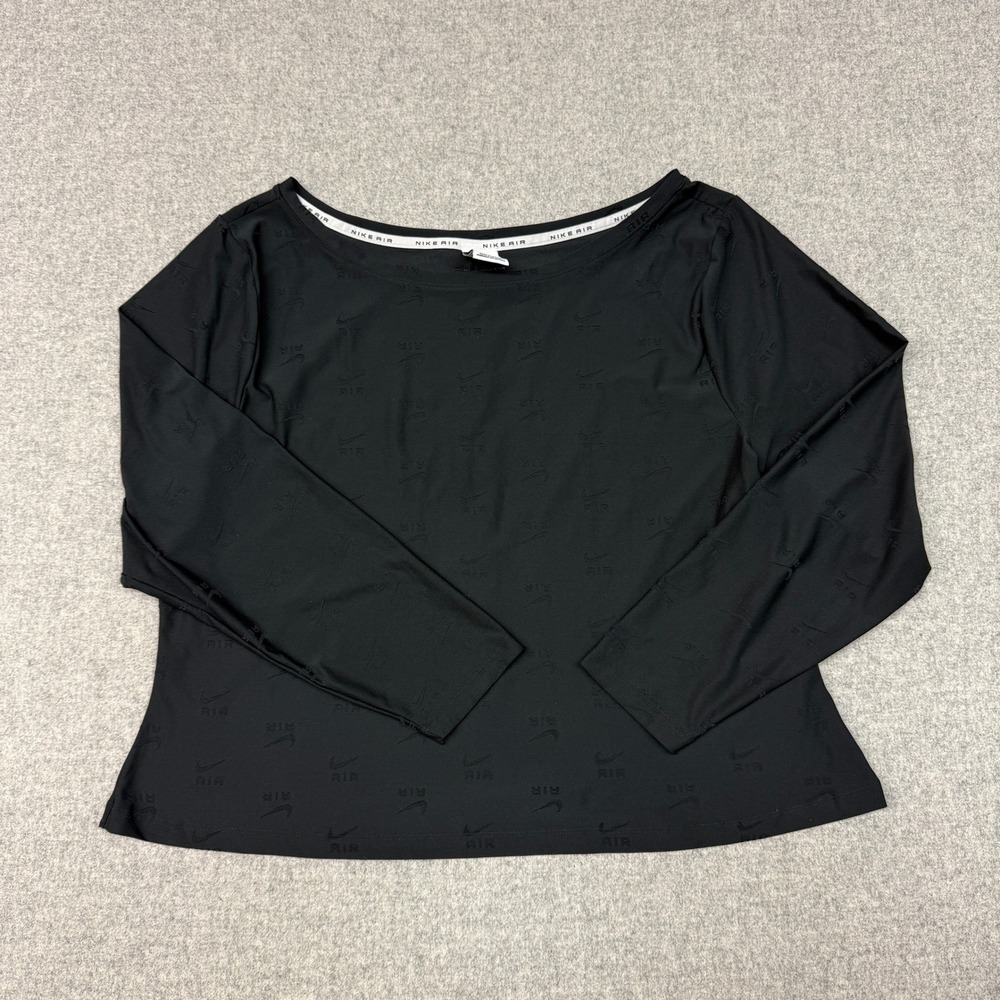 Nike Air Long Sleeve Top Size 2X Black Embossed Logo Scoop Neck Athletic Shirt